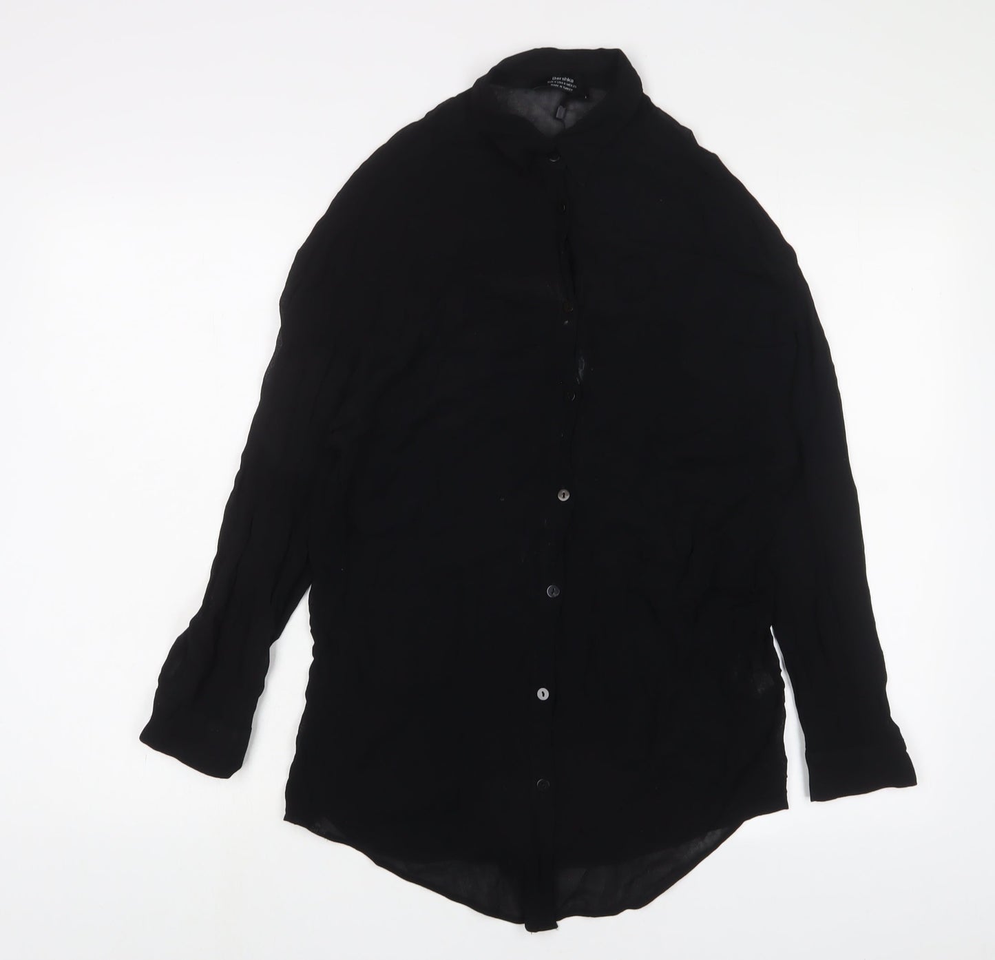 Bershka Womens Black Polyester Basic Button-Up Size S Collared