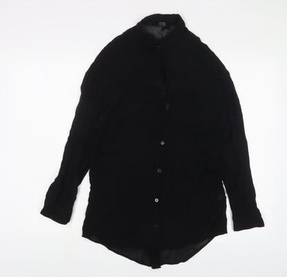 Bershka Womens Black Polyester Basic Button-Up Size S Collared