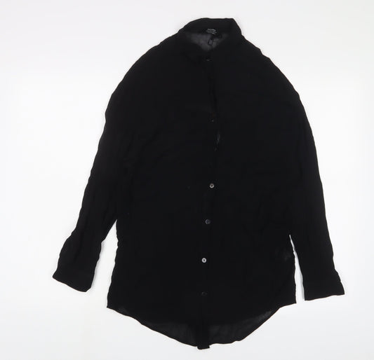 Bershka Womens Black Polyester Basic Button-Up Size S Collared