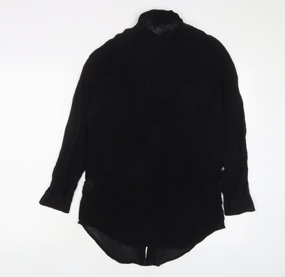Bershka Womens Black Polyester Basic Button-Up Size S Collared