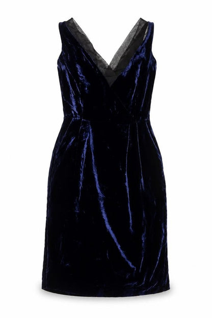 Limited Collection Womens Blue Polyester Sheath Size 14 V-Neck Zip
