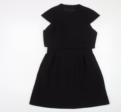 ASOS Womens Black Polyester A-Line Size 10 Crew Neck Zip