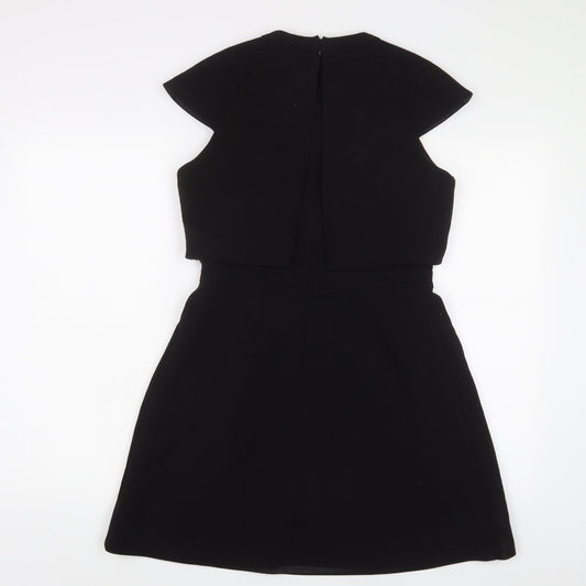 ASOS Womens Black Polyester A-Line Size 10 Crew Neck Zip