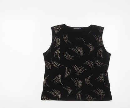 Reflections Womens Black Polyester Basic Tank Size M Crew Neck