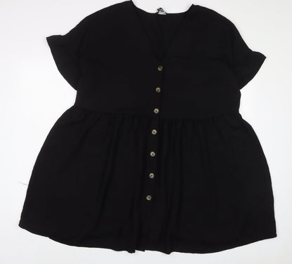 H&M Womens Black Polyester A-Line Size 18 V-Neck Button