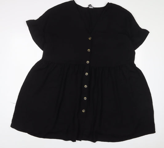 H&M Womens Black Polyester A-Line Size 18 V-Neck Button