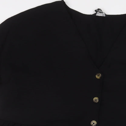 H&M Womens Black Polyester A-Line Size 18 V-Neck Button