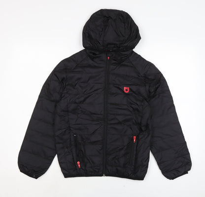 Additional front view of UNSUNGHERO boys’ black quilted jacket, size M, zip