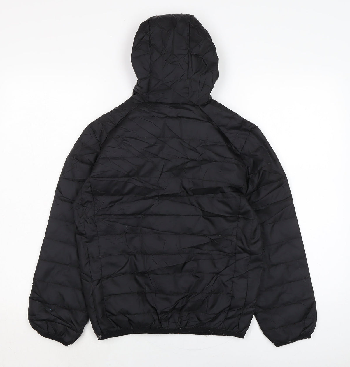 Back view of UNSUNGHERO boys’ black quilted jacket, size M, zip