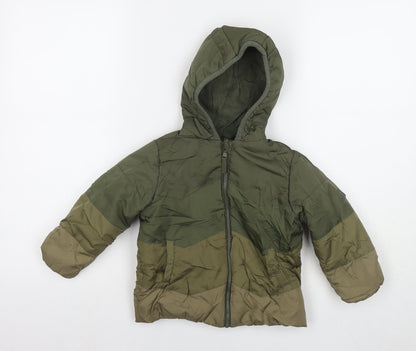 Mothercare Boys Green Puffer Jacket Jacket Size 18-24 Months Zip