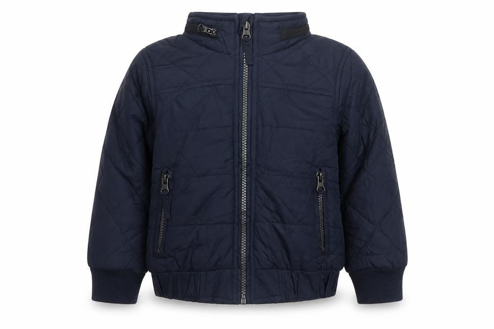 Front view of Marks & Spencer boys’ blue jacket, size 2-3, years zip