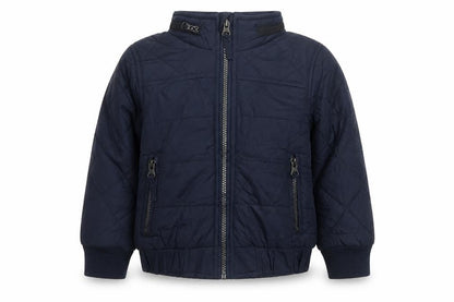Front view of Marks & Spencer boys’ blue jacket, size 2-3, years zip