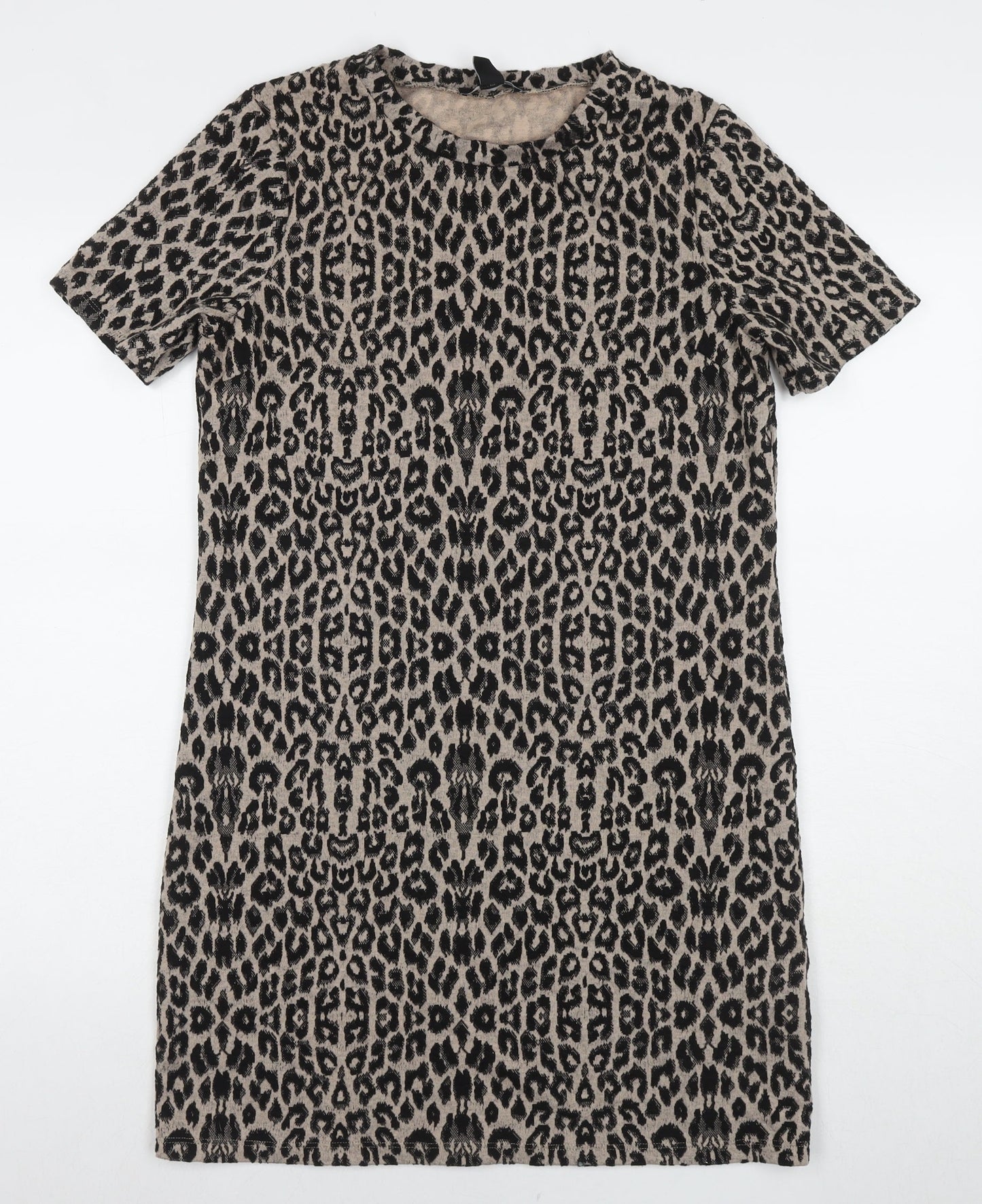 New Look Womens Black Animal Print Polyester A-Line Size 10 Round Neck Pullover