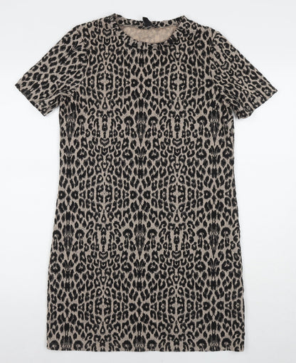 New Look Womens Black Animal Print Polyester A-Line Size 10 Round Neck Pullover
