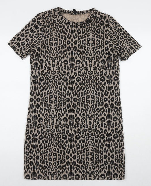 New Look Womens Black Animal Print Polyester A-Line Size 10 Round Neck Pullover