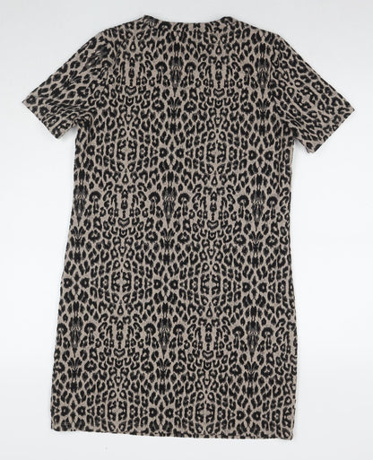 New Look Womens Black Animal Print Polyester A-Line Size 10 Round Neck Pullover