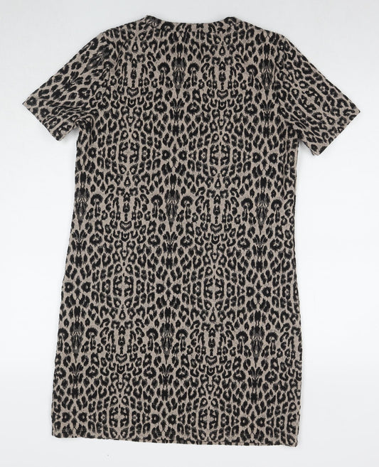 New Look Womens Black Animal Print Polyester A-Line Size 10 Round Neck Pullover