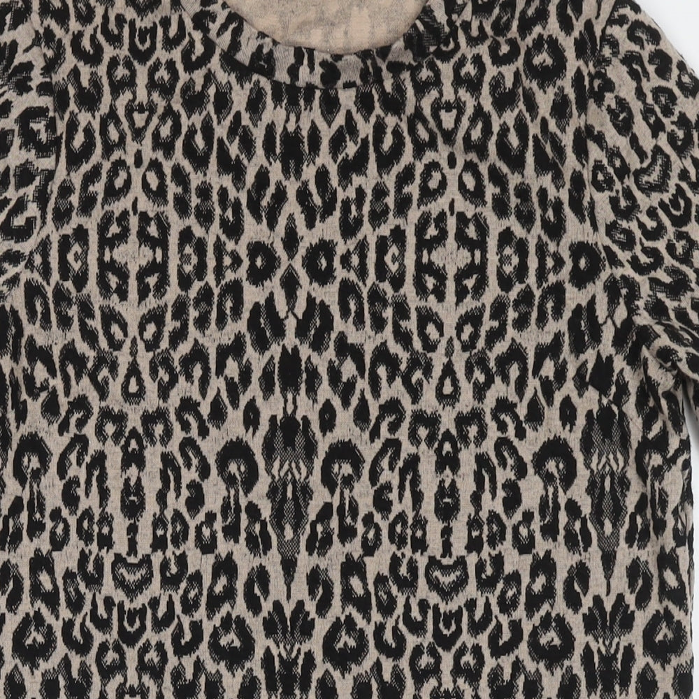 New Look Womens Black Animal Print Polyester A-Line Size 10 Round Neck Pullover