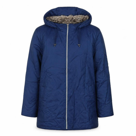 Front view of Anne de Lancey women’s blue jacket, size M, zip