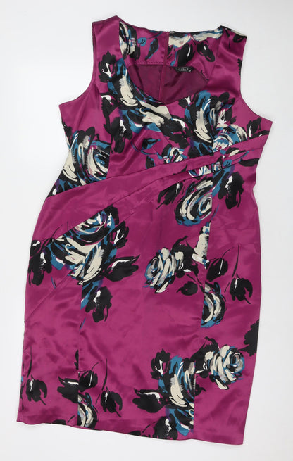 Bonmarché Womens Purple Floral Polyester A-Line Size 18 Round Neck Zip