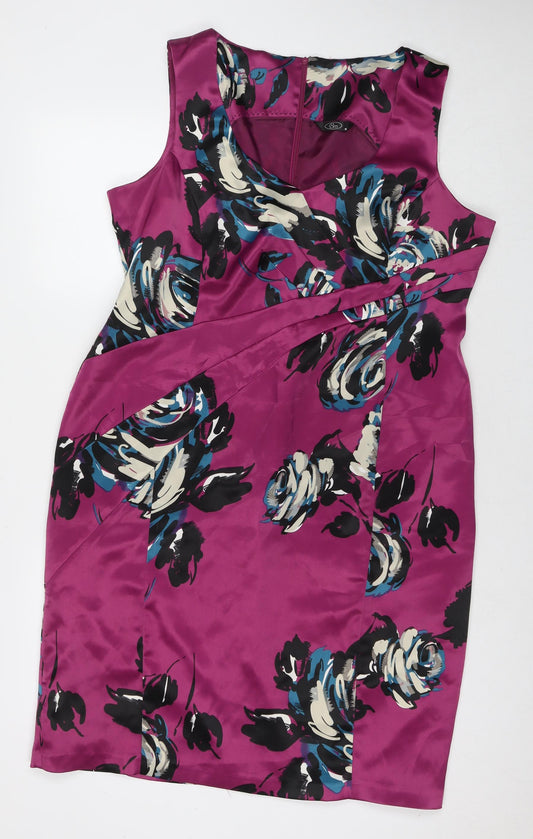 Bonmarché Womens Purple Floral Polyester A-Line Size 18 Round Neck Zip
