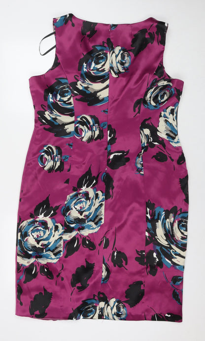 Bonmarché Womens Purple Floral Polyester A-Line Size 18 Round Neck Zip