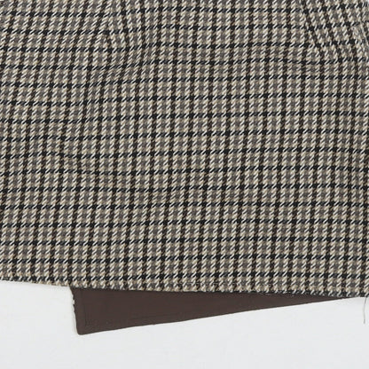 H&M Womens Brown Check Polyester A-Line Skirt Size 6 Button