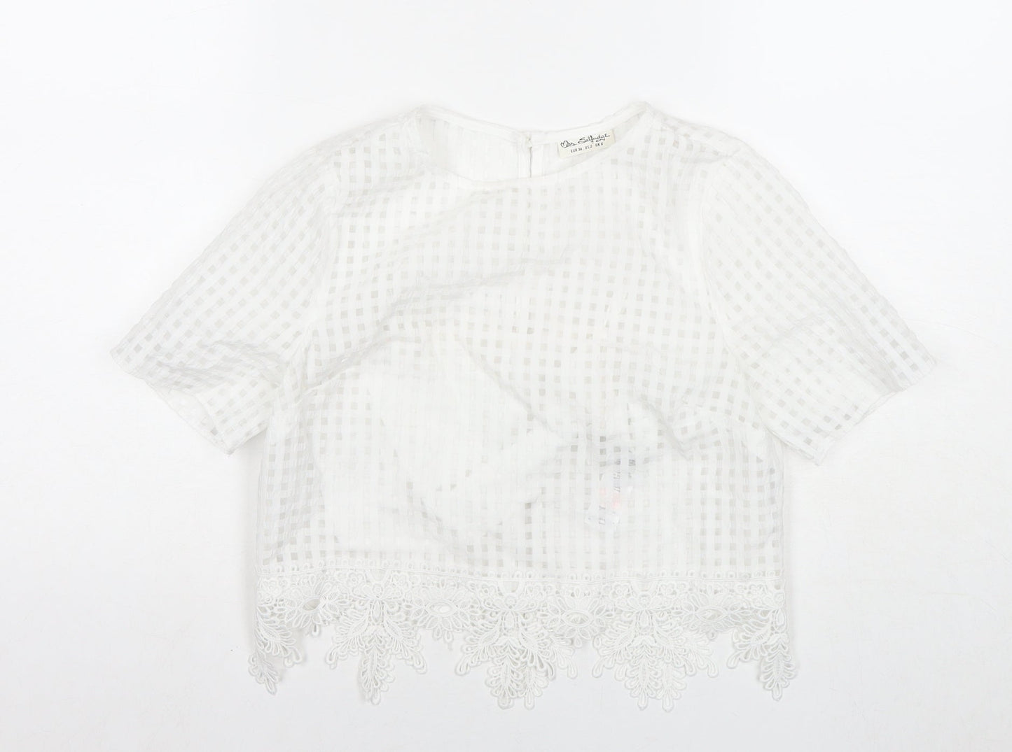 Miss Selfridge Womens White Check Polyester Basic Blouse Size 6 Round Neck