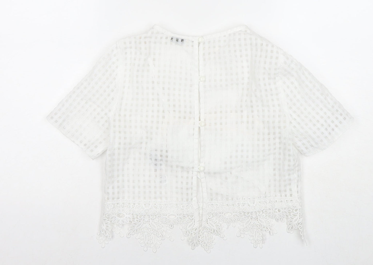Miss Selfridge Womens White Check Polyester Basic Blouse Size 6 Round Neck