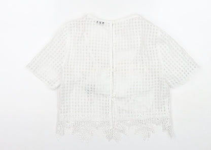 Miss Selfridge Womens White Check Polyester Basic Blouse Size 6 Round Neck