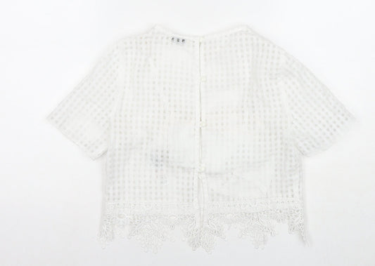Miss Selfridge Womens White Check Polyester Basic Blouse Size 6 Round Neck