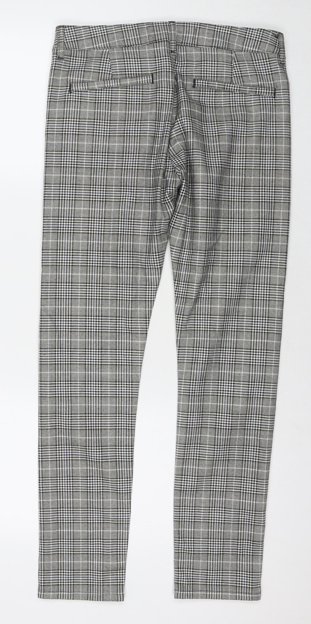 Topman Mens Grey Check Polyester Trousers Size 30 in L30 in Regular Zip