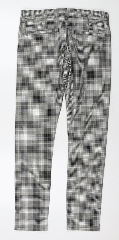 Topman Mens Grey Check Polyester Trousers Size 30 in L30 in Regular Zip