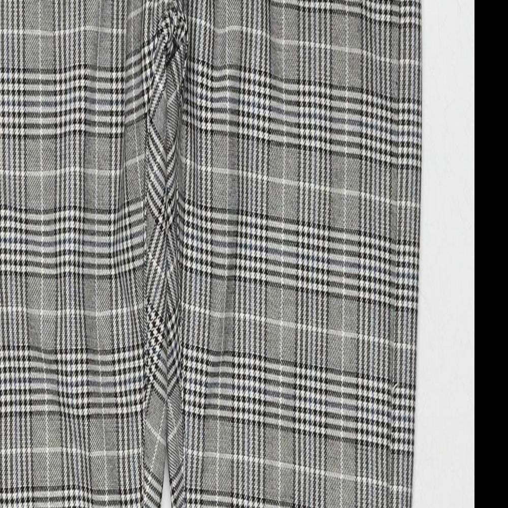 Topman Mens Grey Check Polyester Trousers Size 30 in L30 in Regular Zip
