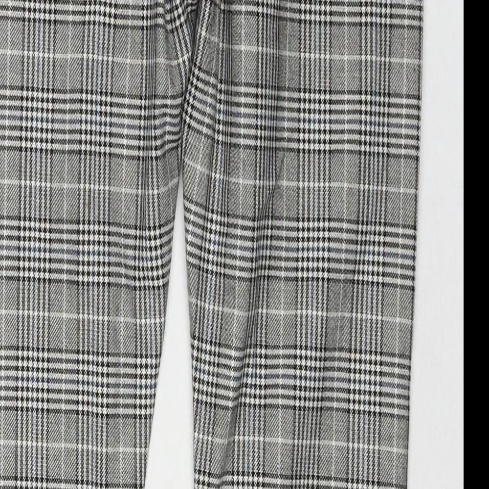 Topman Mens Grey Check Polyester Trousers Size 30 in L30 in Regular Zip