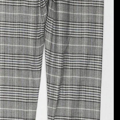 Topman Mens Grey Check Polyester Trousers Size 30 in L30 in Regular Zip