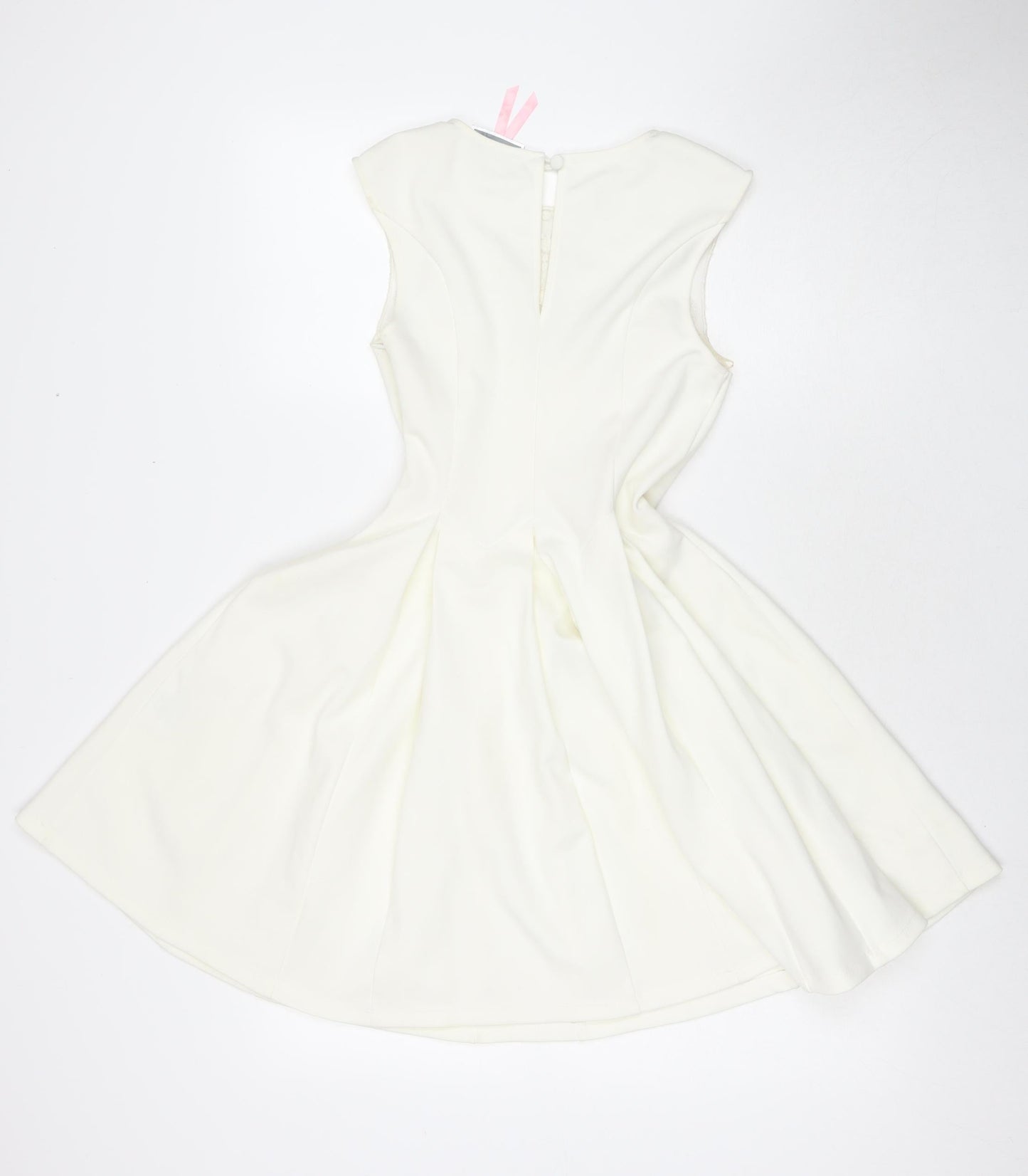 Lipsy Womens White Polyester Fit & Flare Size 8 Round Neck Zip - Lace Detail