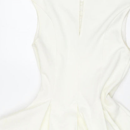 Lipsy Womens White Polyester Fit & Flare Size 8 Round Neck Zip - Lace Detail