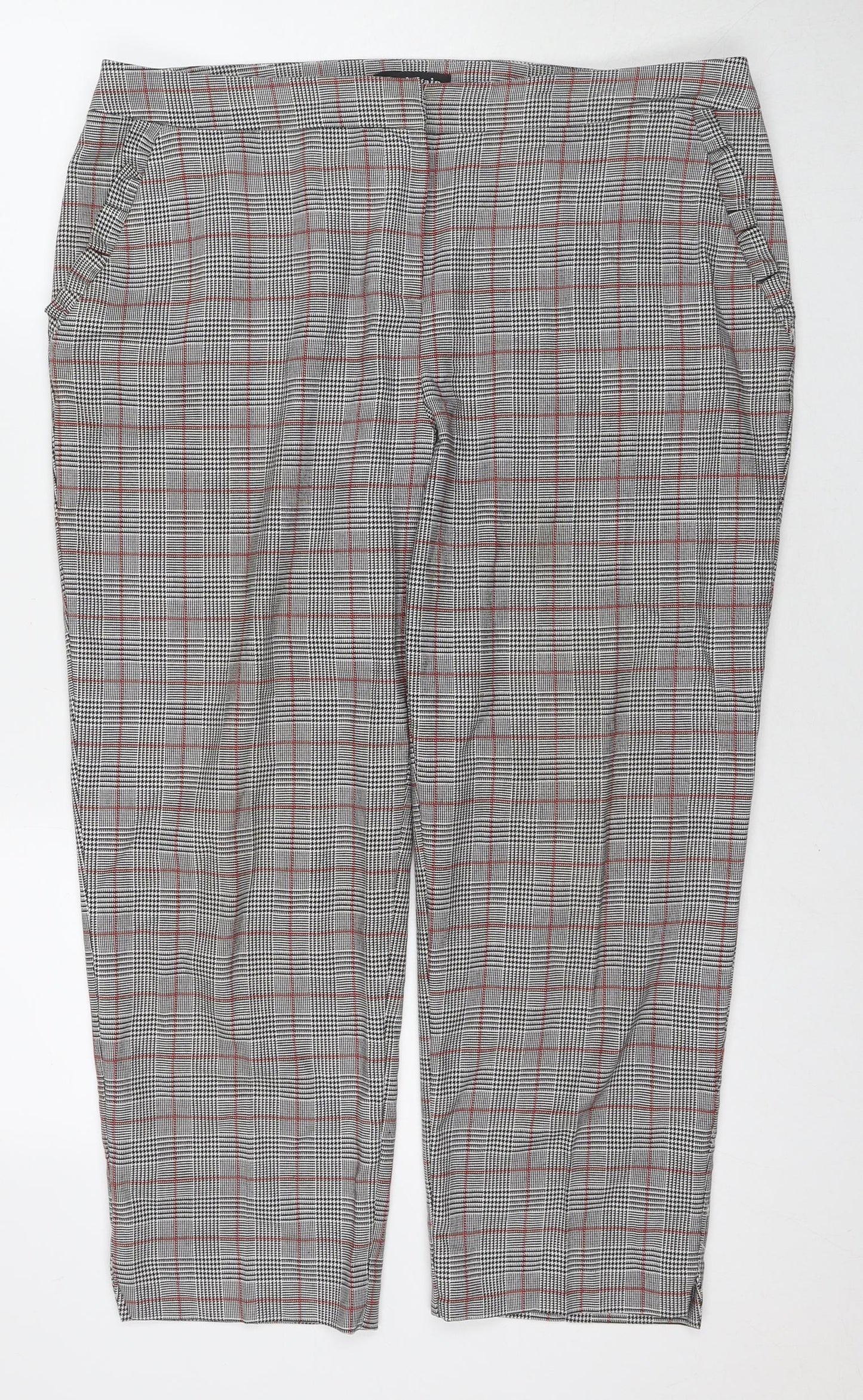 Look Again Womens Grey Check Polyester Trousers Size 16 L25 in Regular Zip