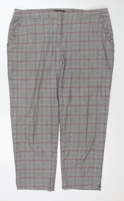 Look Again Womens Grey Check Polyester Trousers Size 16 L25 in Regular Zip