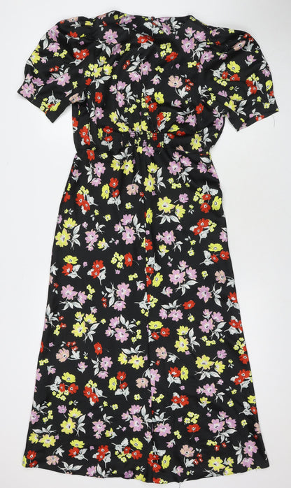 ASOS Womens Black Floral Polyester Maxi Size 10 Round Neck Zip