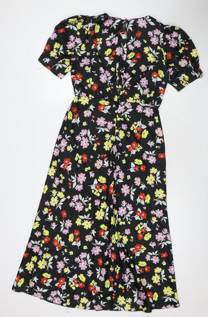 ASOS Womens Black Floral Polyester Maxi Size 10 Round Neck Zip