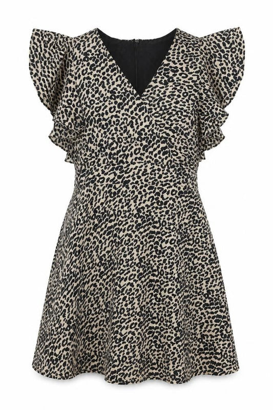 Blue Vanilla Womens Beige Animal Print Polyester Fit & Flare Size 14 V-Neck Zip
