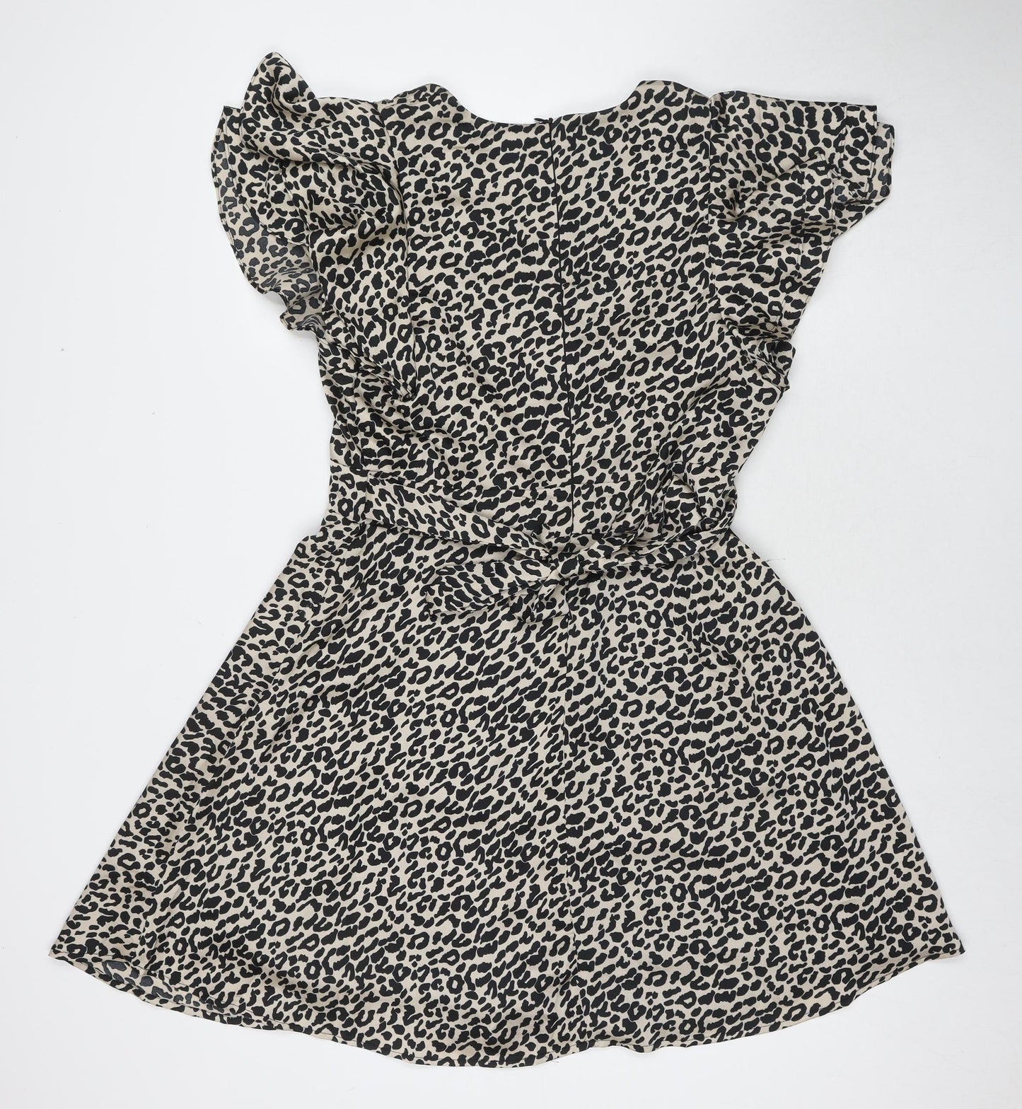 Blue Vanilla Womens Beige Animal Print Polyester Fit & Flare Size 14 V-Neck Zip