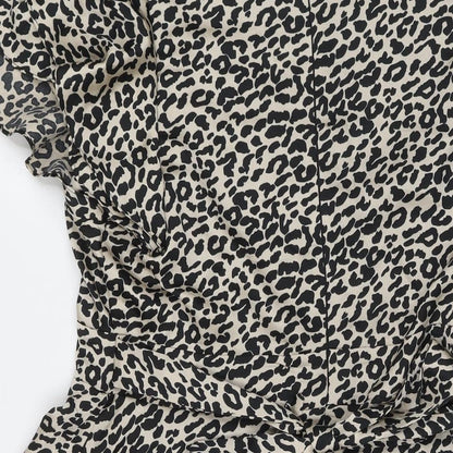 Blue Vanilla Womens Beige Animal Print Polyester Fit & Flare Size 14 V-Neck Zip