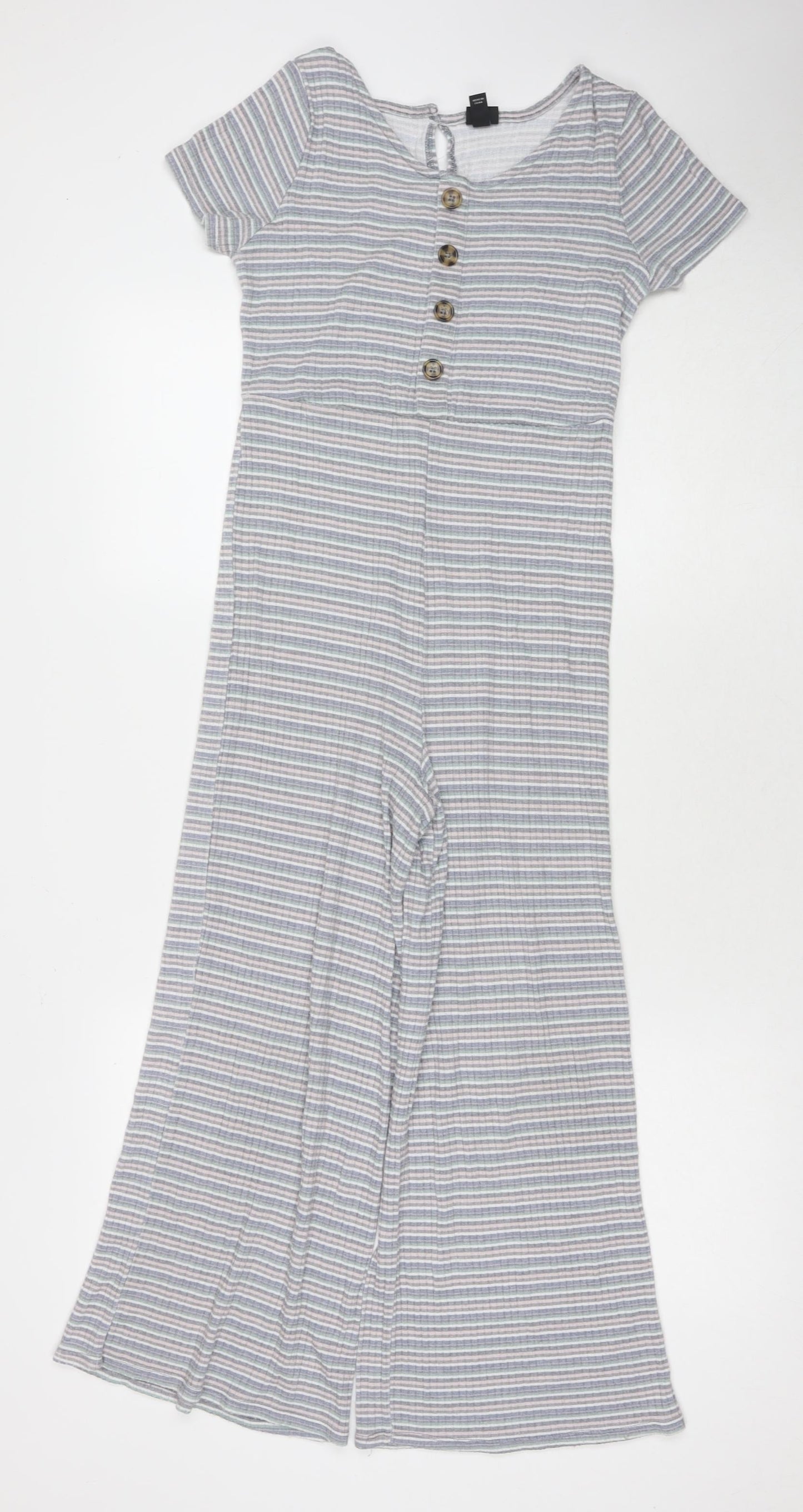 Art Class Womens Grey Striped Viscose Jumpsuit One-Piece Size L L22 in Button - Size 10-12