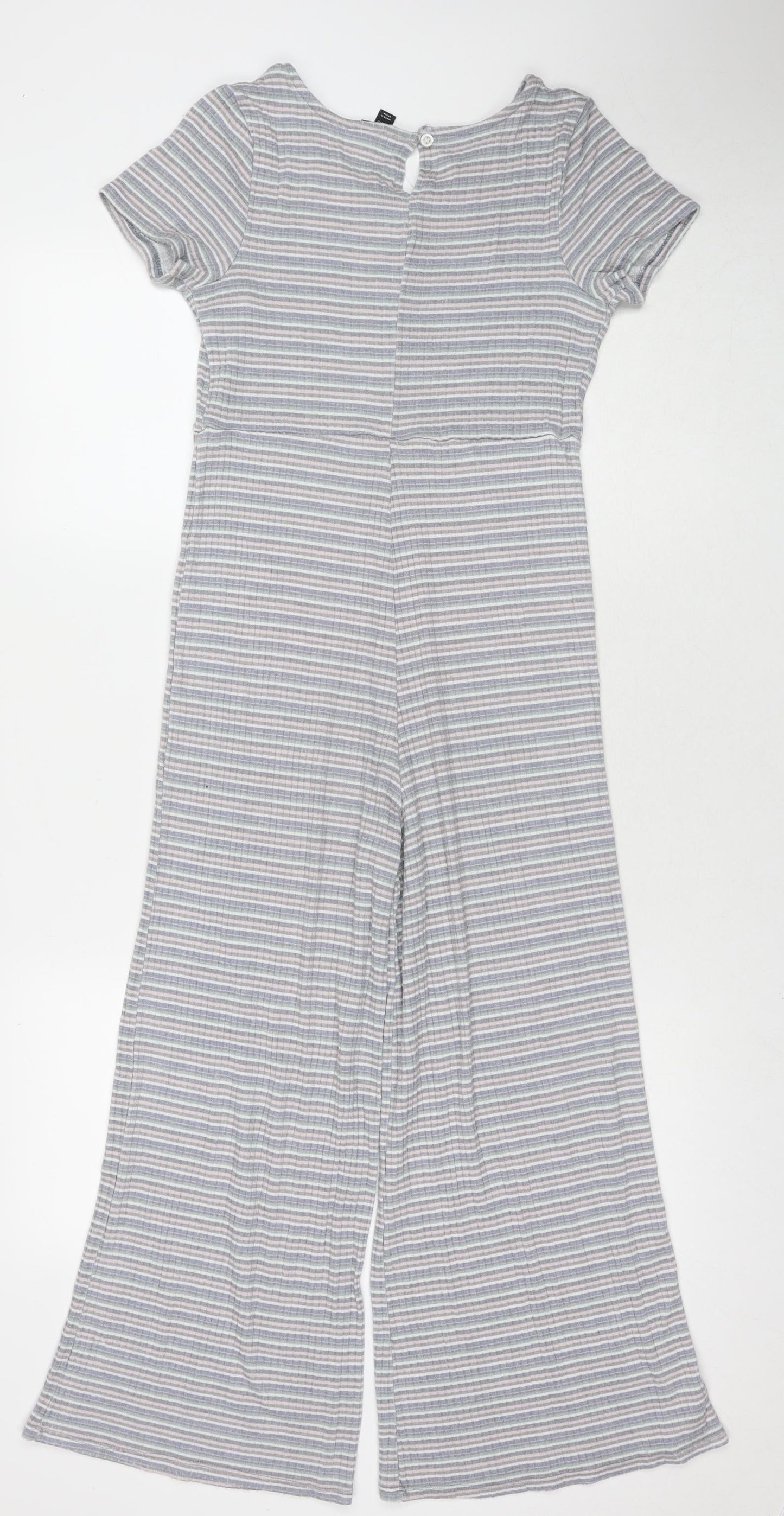 Art Class Womens Grey Striped Viscose Jumpsuit One-Piece Size L L22 in Button - Size 10-12