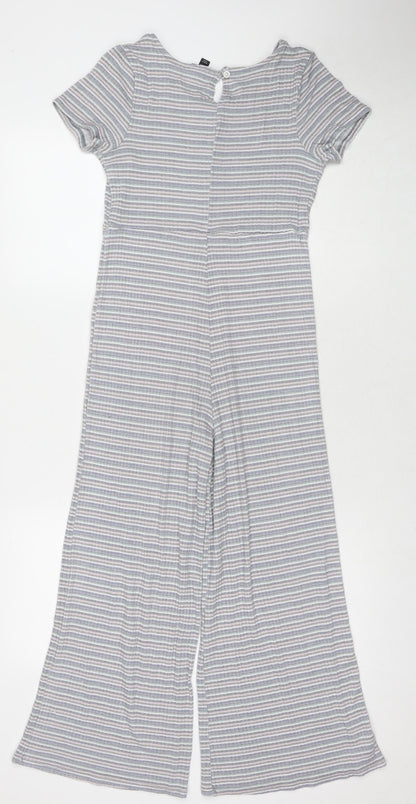 Art Class Womens Grey Striped Viscose Jumpsuit One-Piece Size L L22 in Button - Size 10-12