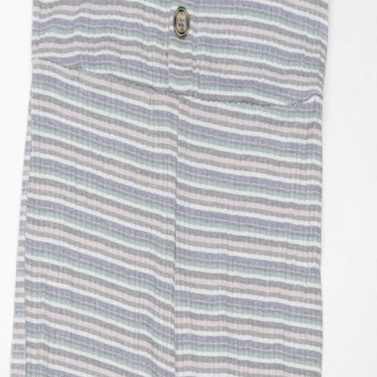 Art Class Womens Grey Striped Viscose Jumpsuit One-Piece Size L L22 in Button - Size 10-12