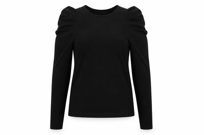 Vero Moda Womens Black Polyester Basic T-Shirt Size S Round Neck - Ruched Sleeves